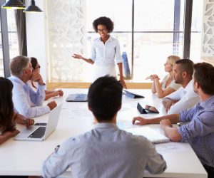 people gathered for a business meeting