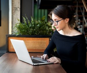 woman using the laptop